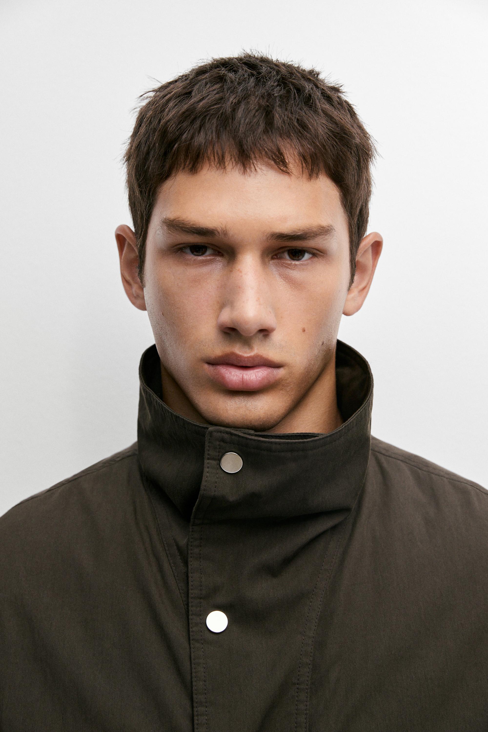 Suede funnel neck cotton-blend jacket